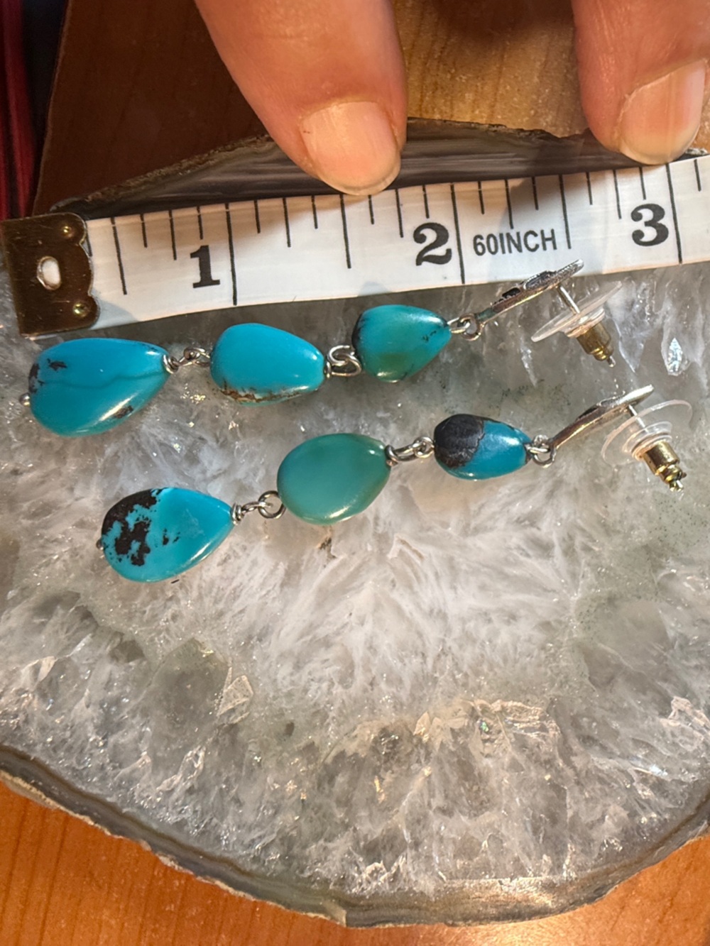 Gorgeous Native American Navajo Turquoise Marcasite Sterling 925 Drop Earrings - Picture 15 of 16
